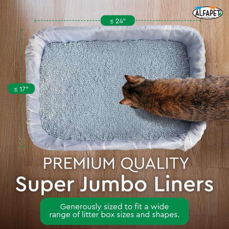Alfapet Elastic Cat Litter Box Liners - Super Jumbo 13 Count - Tear-Resistant Cat Litter Bags, Waterproof Kitty Litter Liners - Fits Litterbox Pan Sizes X-Giant, Jumbo 42" x 20" x 2 MIL 30 lb Capacity - Image 3